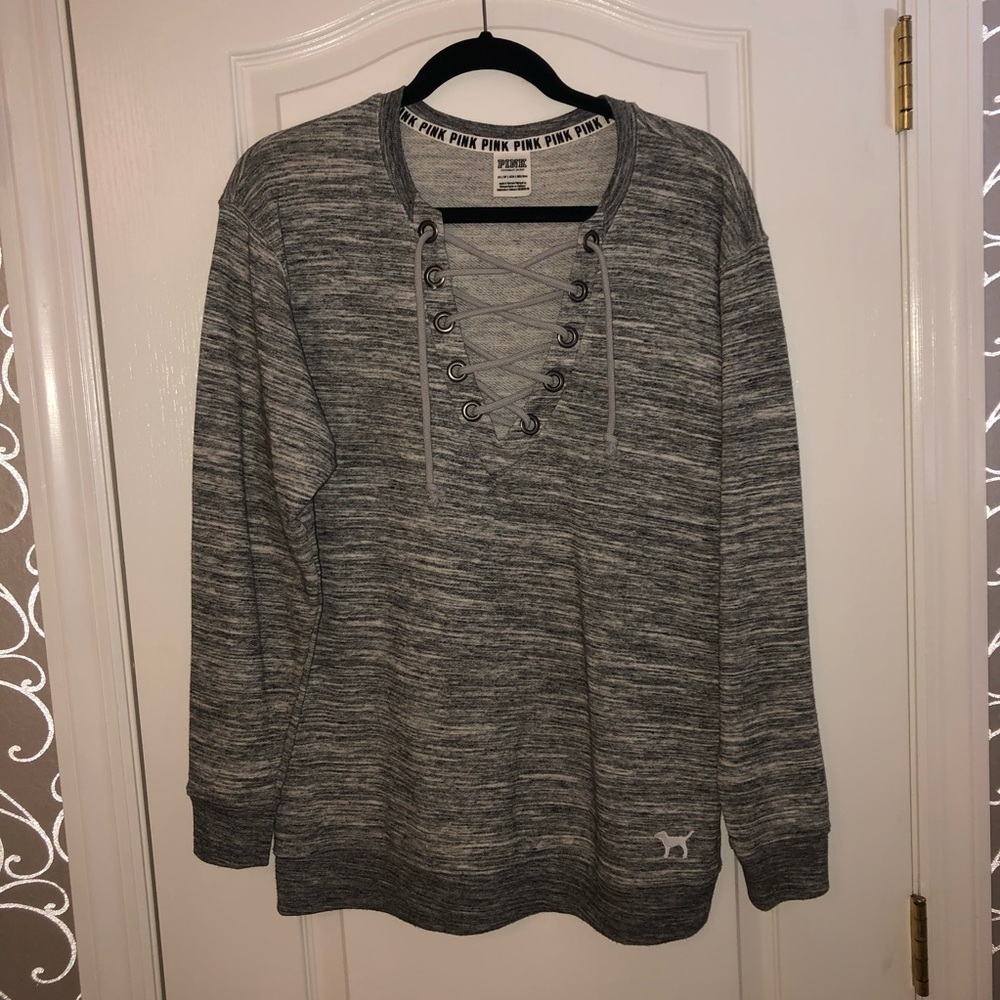 PINK Victoria’s Secret Lace Up Grey Sweatshirt